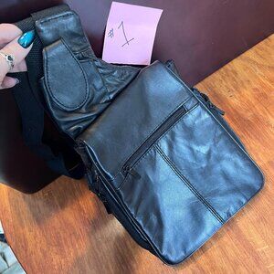 Black Genuine Leather Crossbody Sling Travel Messenger Bag #1